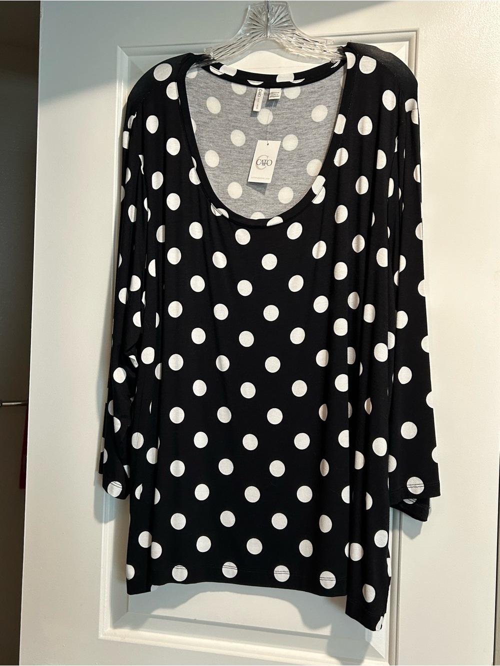 Cato Black Polka Dot Scoop Neck Tee with White Dots - Picture 8 of 9